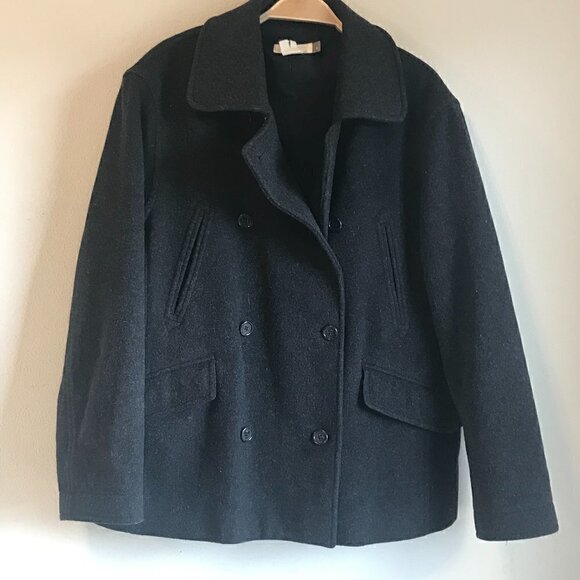 J. Crew Men's Wool Cashmere Dock Winter Button Dark Grey Peacoat Size S - Picture 2 of 6